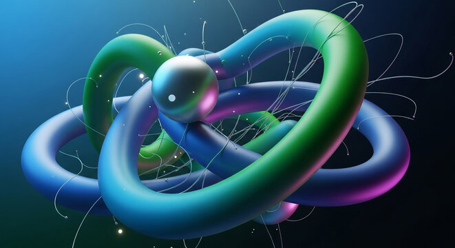 Abstract gradient rings with sphere create a modern, vibrant design, ideal for technology, innovation, and creative projects, visually engaging and dynamic