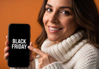 Woman shows black friday deals on smartphone screen
