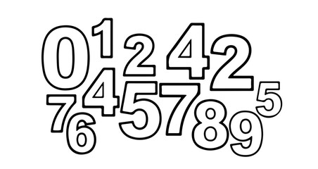 Outlined numbers zero to nine randomly placed on a, useful for education isolated on