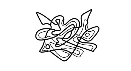 Dynamic abstract black line drawing with intertwined organic shapes and flowing contours isolated on