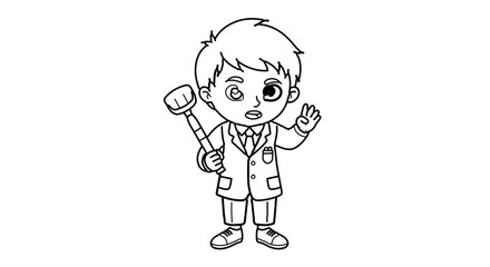 Cartoon plumber boy holding a plunger isolated on, ready to fix any plumbing issue with a smile