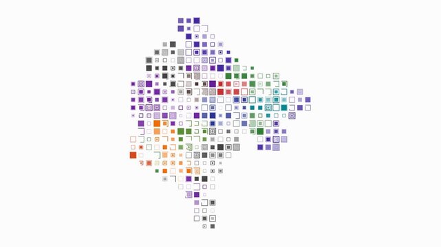 Montenegro animated country shape. Pulsating colored dots on the map of the country. Large size square blocks. Digital style Montenegro map on white background. Simple animation video.