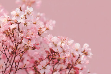 Fototapeta premium Delicate pink blossoms bloom beautifully against a soft light pink background capturing the essence of springs arrival