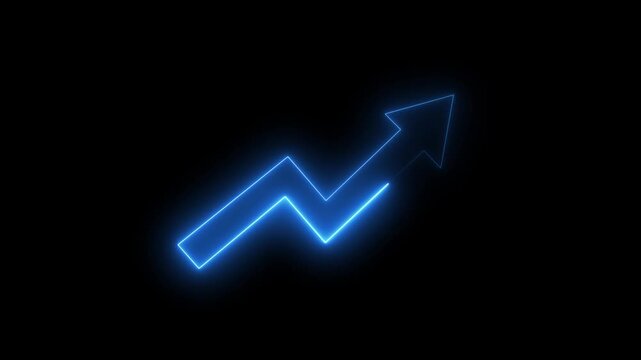 Glowing neon stock market charts on financial data view business graph up arrow rising transparent Successful growth trend on background...