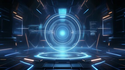 Immersive digital future concept with a radiant blue energy source, embodying cutting-edge technology and interconnected data flow within a virtual space - Powered by Adobe