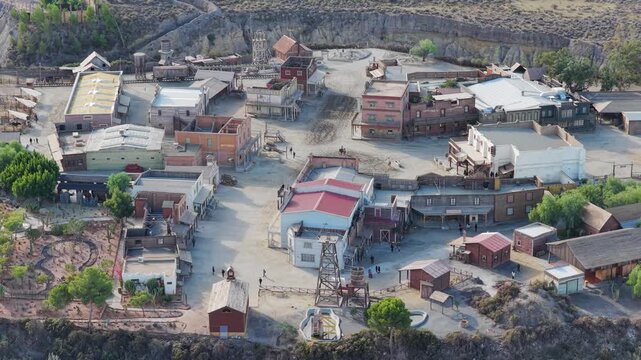 Wild West in Andalusia: Aerial View of the Mini Hollywood Oasys Western Theme Park in the Arid Tabernas Desert, Southern Spain
