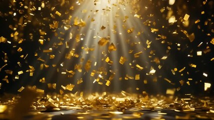 Golden Celebration A Dazzling Shower of Confetti Illuminated by a Spotlit Beam