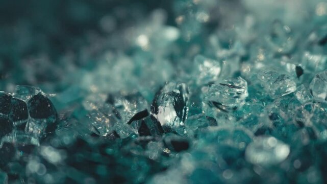 Vibrating Glass Shards Close up with Light Reflections