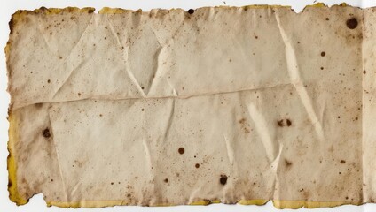 Aged, crumpled paper with stains and a torn edge; parchment-like texture