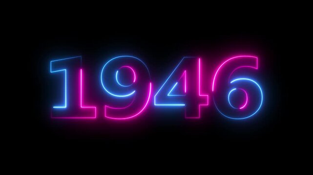 Glowing neon 1946 happy new year 1946 animated text new year on black background. Abstract 1946 neon text animation,