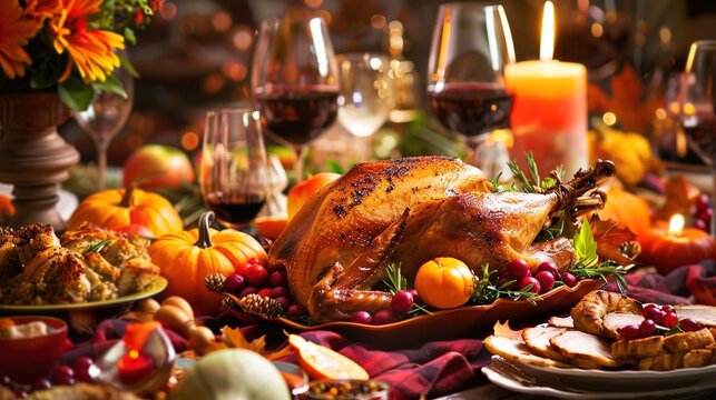 Thanksgiving dinner delicacies include roasted chicken and turkey