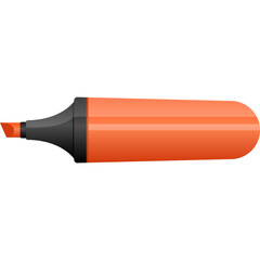 Orange Highlighter Pen With Black Cap And Chisel Tip On Transparent Background