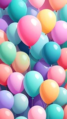 Pastel-colored balloons floating, creating a celebratory and colorful background