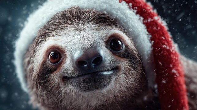 cute sloth in santa hat on new year background 2026