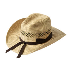 Straw Cowboy Hat with Decorative Band and Ribbon.