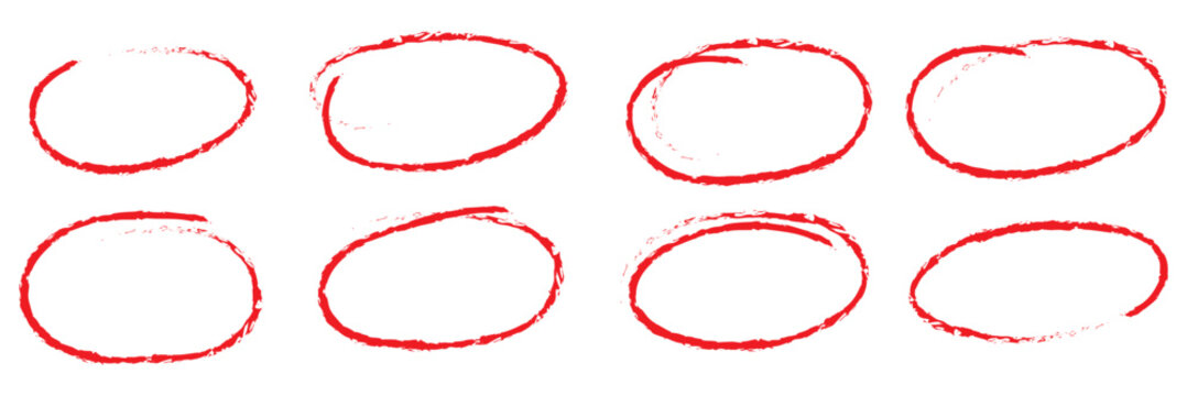 Hand drawn circle highlighter line sketch set. Vector marker circular lines, doodle round circles for message note mark design element. Pencil or pen bubble sketch set. Vector illustration