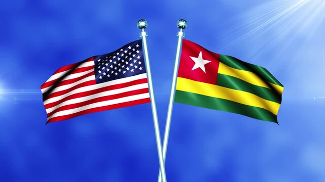 USA and Togo Flag Waving On Pole Loop