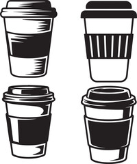 “Takeaway Coffee Cup Clipart Set – Modern To-Go Drink Vector Illustrations”