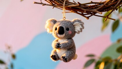 Adorable Koala Plush Toy Hanging from a Branch