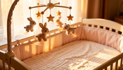 Peaceful Baby Crib with Cute Mobile Toys