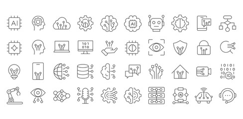 Artificial Intelligence web icons in line style. Media icon with AI star. AI element for apps and web. Vector illustration. Editable stroke.