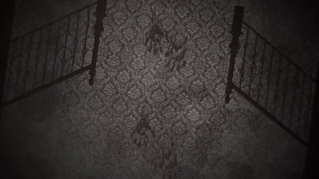 forensic investigation setting with blood markings and metal bed rails