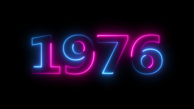 Glowing neon 1976 happy new year 1976 animated text new year on black background. Abstract 1976 neon text animation,