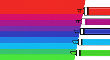 Colorful highlighter markers drawing horizontal stripes of vibrant rainbow colors across a white background, creating an abstract spectrum effect