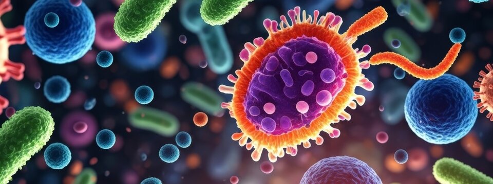 Magnified Microscopic World of Diverse Bacteria, Viruses and Cells - Powered by Adobe