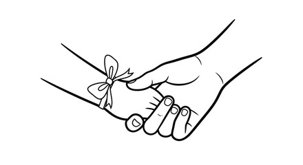 A depiction showcases the delicate grasp between a larger hand and a smaller adorned hand