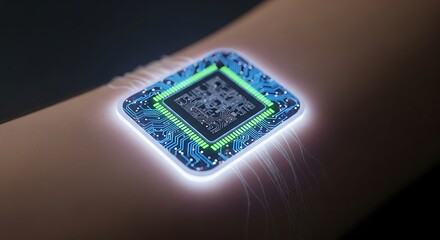 Glowing Biochip Implanted on Human Skin - Futuristic Technology.