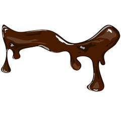 Realistic flowing chocolate splash wave. Cocoa swirl motion. Sweet dessert liquid. Vector illustration