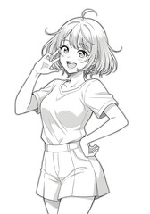 Cartoon illustration of a blond girl in a white dress carrying a bag