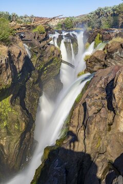Epupa Falls waterfall on the Kunene River, long exposure, Kunene, Namibia