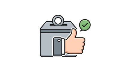 Approval of democratic voting process shown with ballot box and thumbs up icon