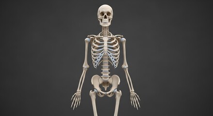 Full Human Skeleton on a Dark Background, Detailed Anatomical Study.
