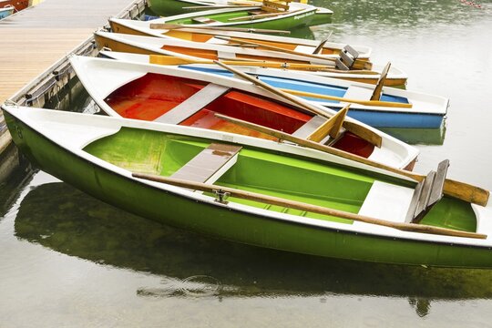 Rowing boats, Freibergsee, near Oberstdorf, Allg&auml;u, Bavaria, Germany