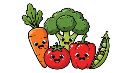 Charming cartoon vegetables with cute faces promoting healthy eating habits for children