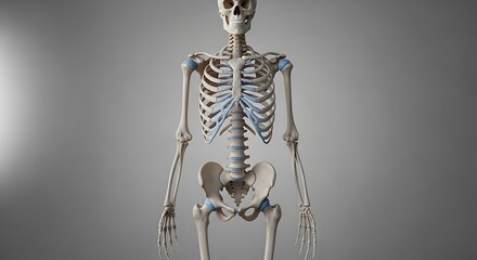 Detailed Human Skeleton Model Displayed Against a Neutral Gray Background.