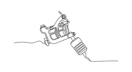Continuous line drawing of tattoo machine for body art vector illustration