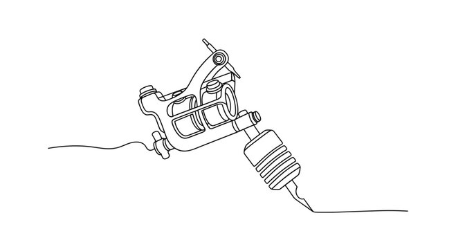 Continuous line drawing of tattoo machine for body art vector illustration