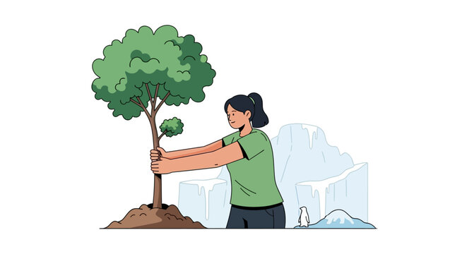 Woman planting a tree for environmental conservation efforts.
