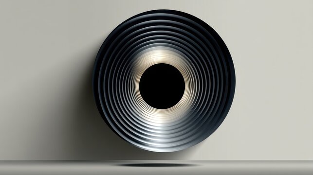 Abstract metallic circular sculpture with concentric rings and captivating light play concept - Powered by Adobe