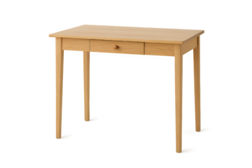 A minimalist wooden study desk with a simple structure and smooth surface, realistically isolated on a clean background.
