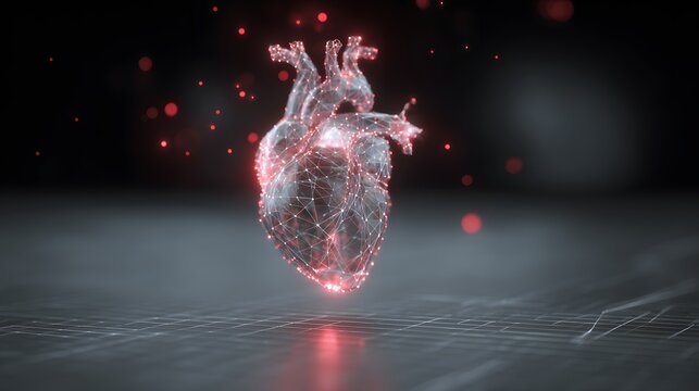 A futuristic EKG device projecting heart rhythm in 3D space