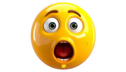 Shock face emoji isolated on white background, surprised yellow smiley icon, expressive emoticon for messaging, astonished digital emoji, fun and dramatic reaction illustration.