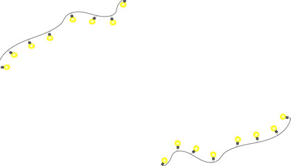 Vector illustration of glowing golden string lights with smooth curves and crisp details. Perfect for festive borders, frames, invitations, banners, and seasonal decorations.
