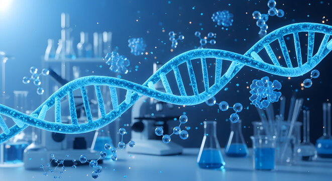 Modern laboratory equipment with dna structure for pharmaceutical research and development