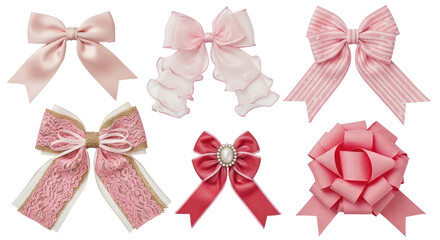 A collection of pink bows in various styles and sizes.