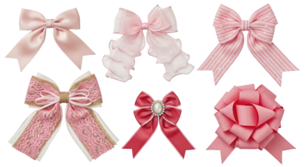 A collection of pink bows in various styles and sizes.